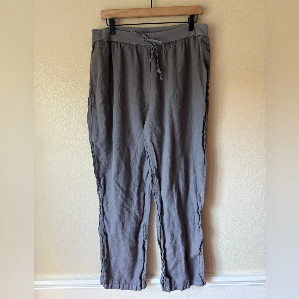 Flax Gray Linen Drawstring Pants - Picture 1 of 3